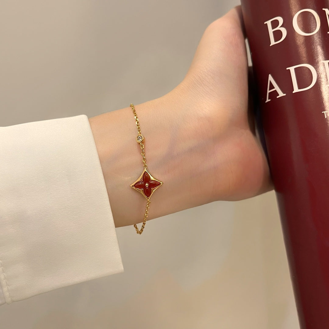 [⭐Reverie Jewels]COLOR STAR CARNELIAN PINK GOLD DIAMOND BRACELET