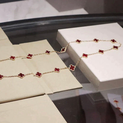 [⭐Reverie Jewels]CLOVER 20 MOTIFS CARNELIAN NECKLACE