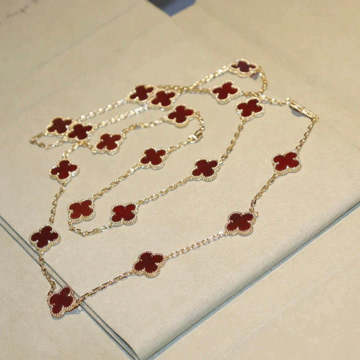 [⭐Reverie Jewels]CLOVER 20 MOTIFS CARNELIAN NECKLACE
