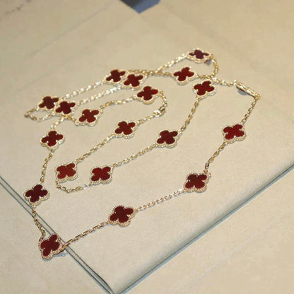[⭐Reverie Jewels]CLOVER 20 MOTIFS CARNELIAN NECKLACE