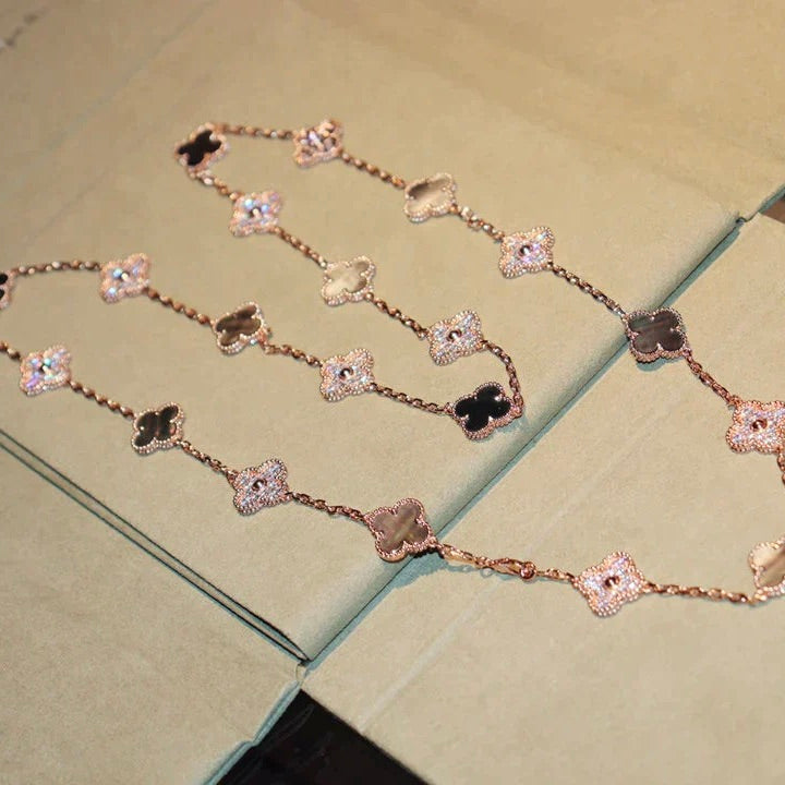 [⭐Reverie Jewels]CLOVER 20 MOTIFS DARK MOP DIAMOND  NECKLACE