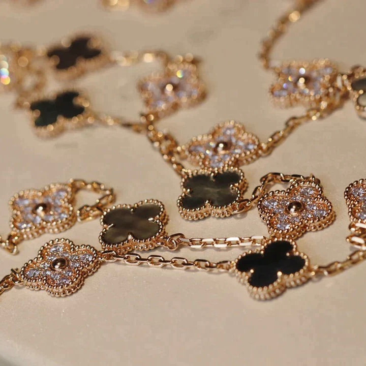 [⭐Reverie Jewels]CLOVER 20 MOTIFS DARK MOP DIAMOND  NECKLACE
