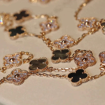 [⭐Reverie Jewels]CLOVER 20 MOTIFS DARK MOP DIAMOND  NECKLACE
