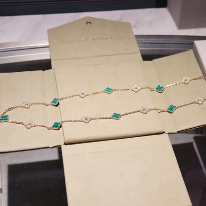 [⭐Reverie Jewels]CLOVER 20 MOTIFS MALACHITE DIAMOND NECKLACE