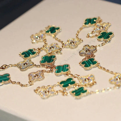 [⭐Reverie Jewels]CLOVER 20 MOTIFS MALACHITE DIAMOND NECKLACE