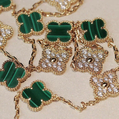 [⭐Reverie Jewels]CLOVER 20 MOTIFS MALACHITE DIAMOND NECKLACE
