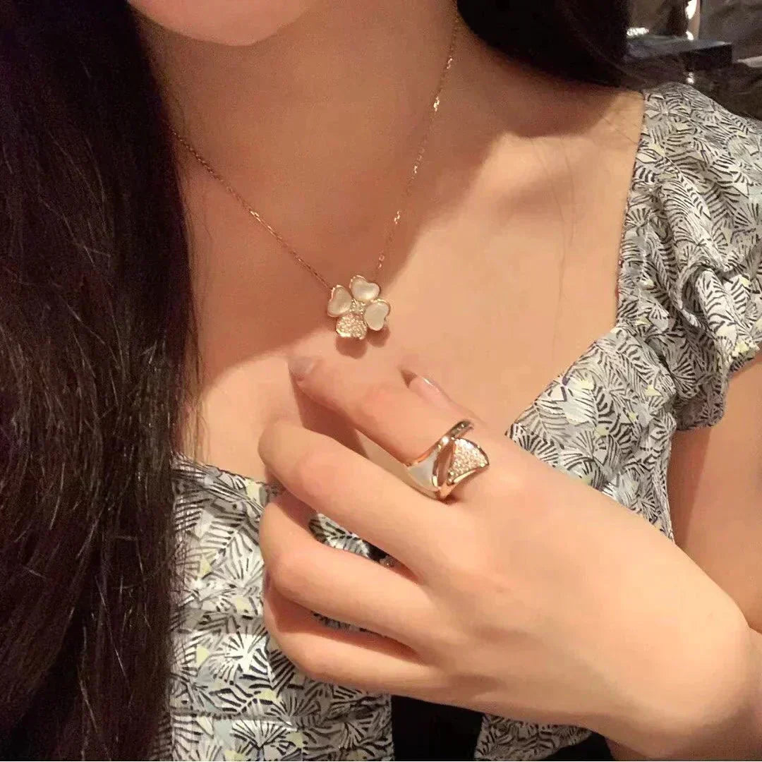 [⭐Reverie Jewels]CLOVER MOP DIAMOND ROSE GOLD NECKLACE