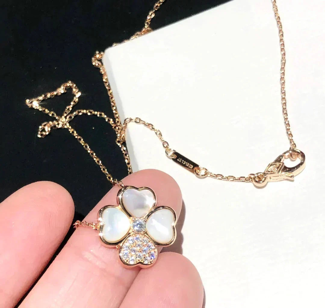 [⭐Reverie Jewels]CLOVER MOP DIAMOND ROSE GOLD NECKLACE