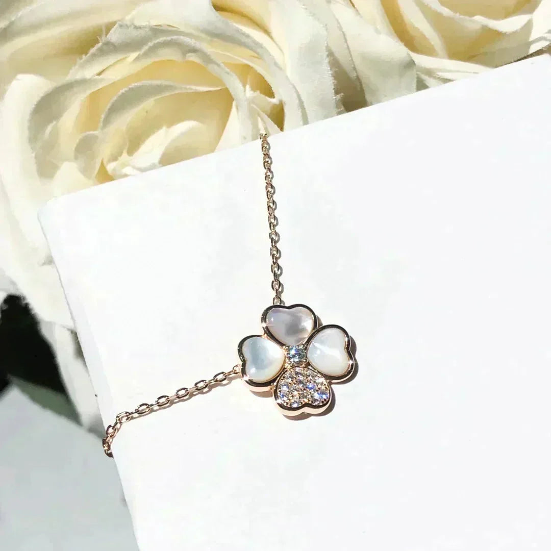 [⭐Reverie Jewels]CLOVER MOP DIAMOND ROSE GOLD NECKLACE