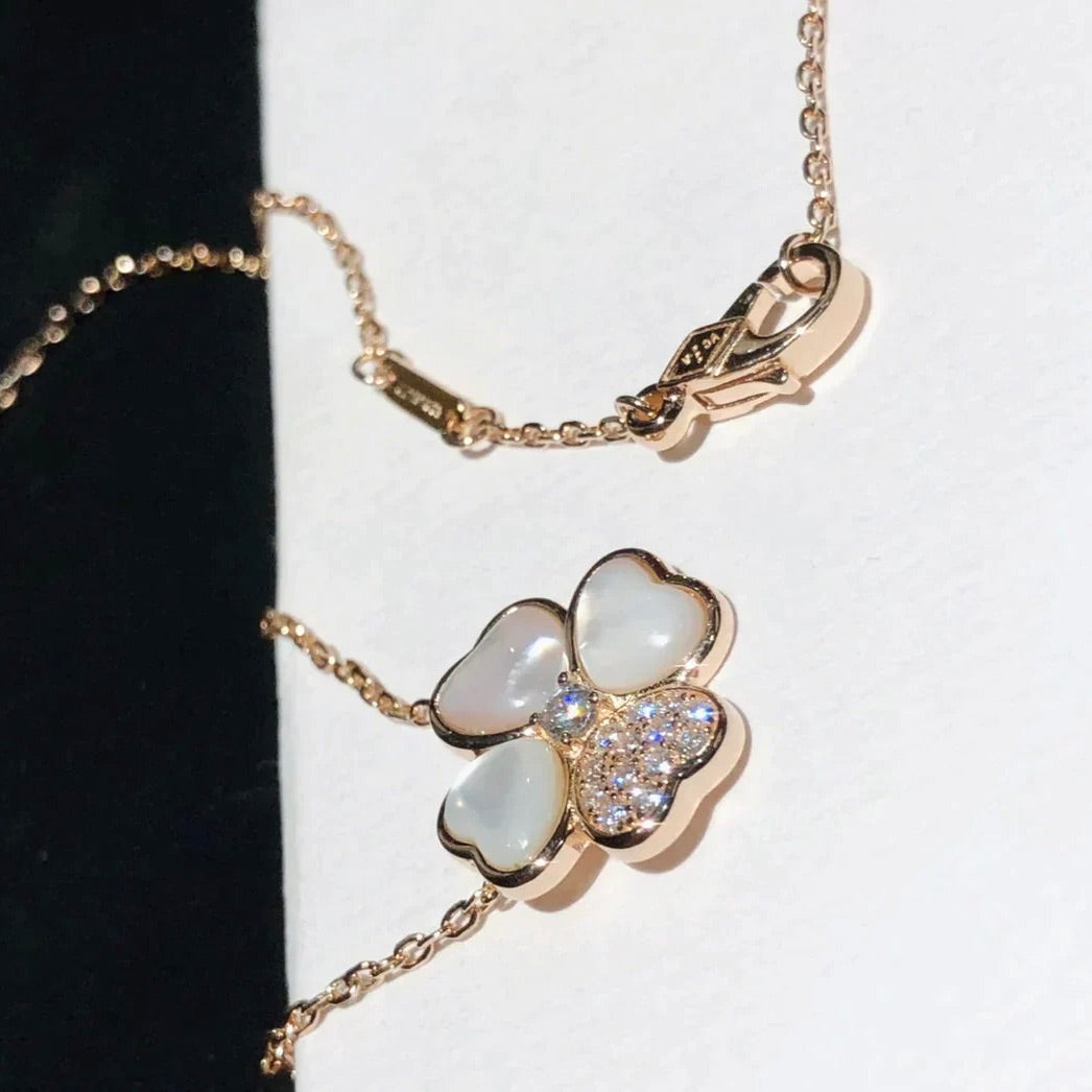 [⭐Reverie Jewels]CLOVER MOP DIAMOND ROSE GOLD NECKLACE