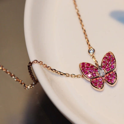 [⭐Reverie Jewels]BUTTERFLY RED DIAMOND ROSE GOLD NECKLACE