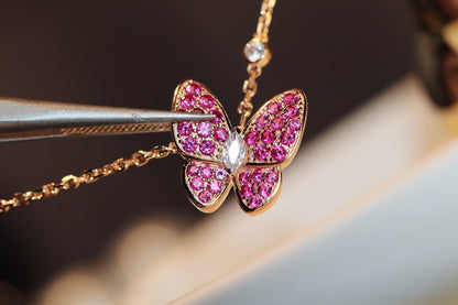 [⭐Reverie Jewels]BUTTERFLY RED DIAMOND ROSE GOLD NECKLACE