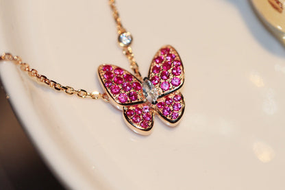 [⭐Reverie Jewels]BUTTERFLY RED DIAMOND ROSE GOLD NECKLACE