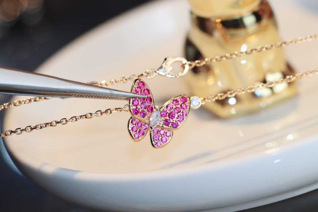 [⭐Reverie Jewels]BUTTERFLY RED DIAMOND ROSE GOLD NECKLACE