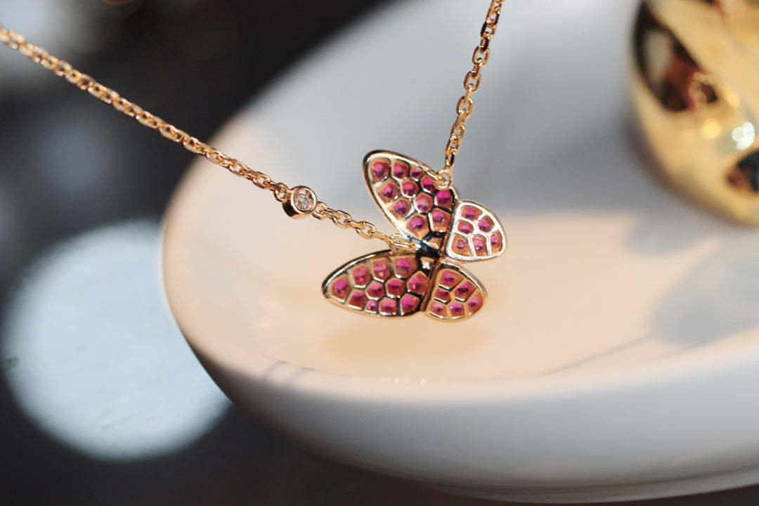 [⭐Reverie Jewels]BUTTERFLY RED DIAMOND ROSE GOLD NECKLACE
