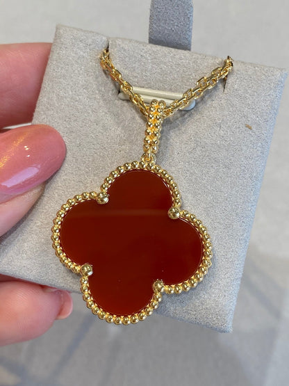 [⭐Reverie Jewels]CLOVER 25MM NECKLACE GOLD CARNELIAN