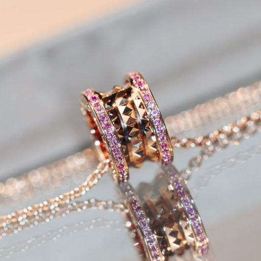 [⭐Reverie Jewels]ZERO 1 ROCK PINK GOLD PINK DIAMOND NECKLACE