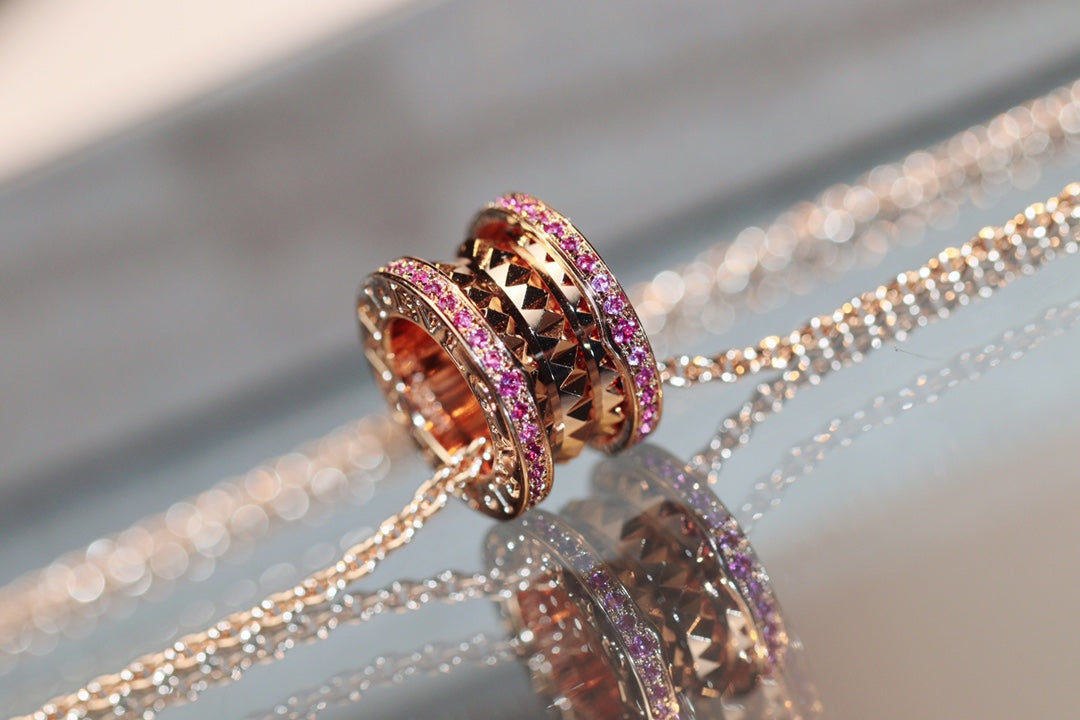 [⭐Reverie Jewels]ZERO 1 ROCK PINK GOLD PINK DIAMOND NECKLACE