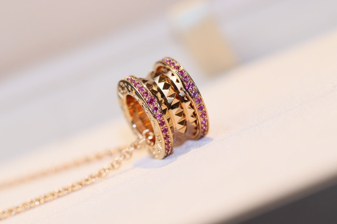 [⭐Reverie Jewels]ZERO 1 ROCK PINK GOLD PINK DIAMOND NECKLACE