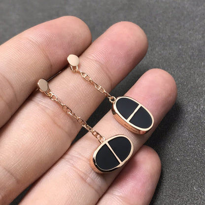 [⭐Reverie Jewels]CHAINE VERSO BLACK CERAMIC SILVER EARRINGS