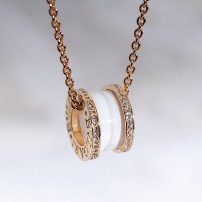 [⭐Reverie Jewels]ZERO 1 WHITE CERAMIC PINK GOLD DIAMOND NECKLACE