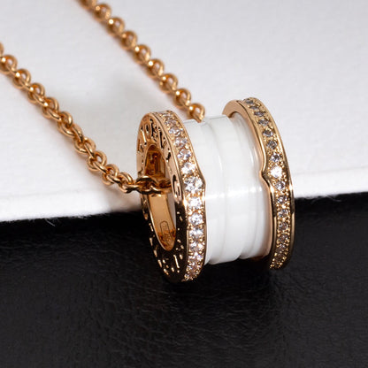 [⭐Reverie Jewels]ZERO 1 WHITE CERAMIC PINK GOLD DIAMOND NECKLACE