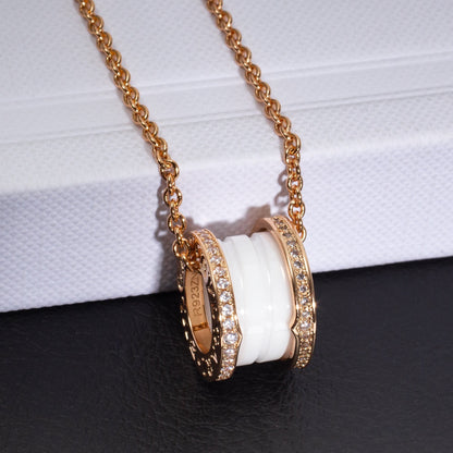 [⭐Reverie Jewels]ZERO 1 WHITE CERAMIC PINK GOLD DIAMOND NECKLACE