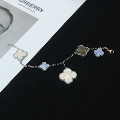 [⭐Reverie Jewels]CLOVER BRACELET 5 MOTIFS MOP CHALCEDONY SILVER