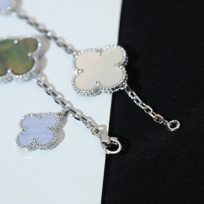 [⭐Reverie Jewels]CLOVER BRACELET 5 MOTIFS MOP CHALCEDONY SILVER