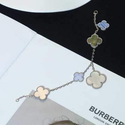[⭐Reverie Jewels]CLOVER BRACELET 5 MOTIFS MOP CHALCEDONY SILVER