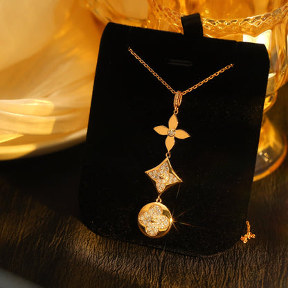 [⭐Reverie Jewels]STAR AND SUN DIAMOND PINK GOLD NECKLACE