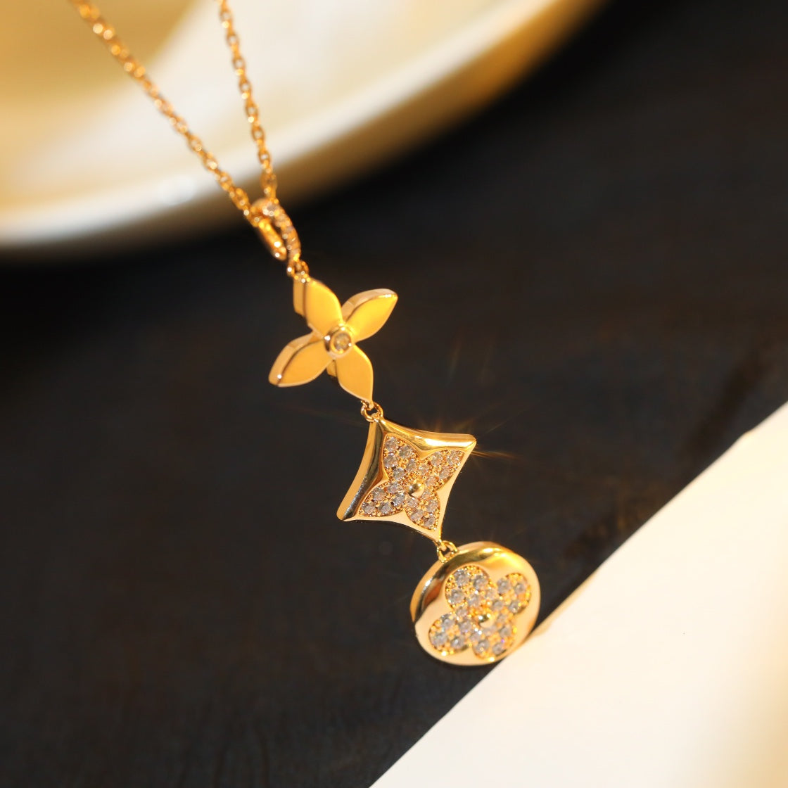 [⭐Reverie Jewels]STAR AND SUN DIAMOND PINK GOLD NECKLACE