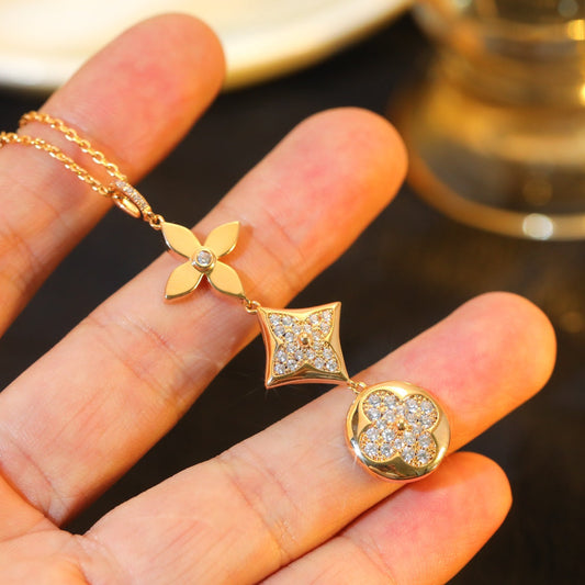 [⭐Reverie Jewels]STAR AND SUN DIAMOND PINK GOLD NECKLACE