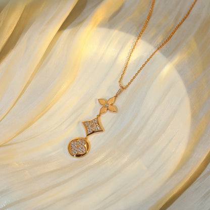 [⭐Reverie Jewels]STAR AND SUN DIAMOND PINK GOLD NECKLACE