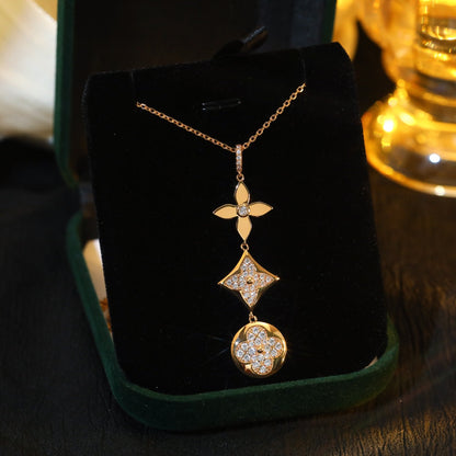 [⭐Reverie Jewels]STAR AND SUN DIAMOND PINK GOLD NECKLACE