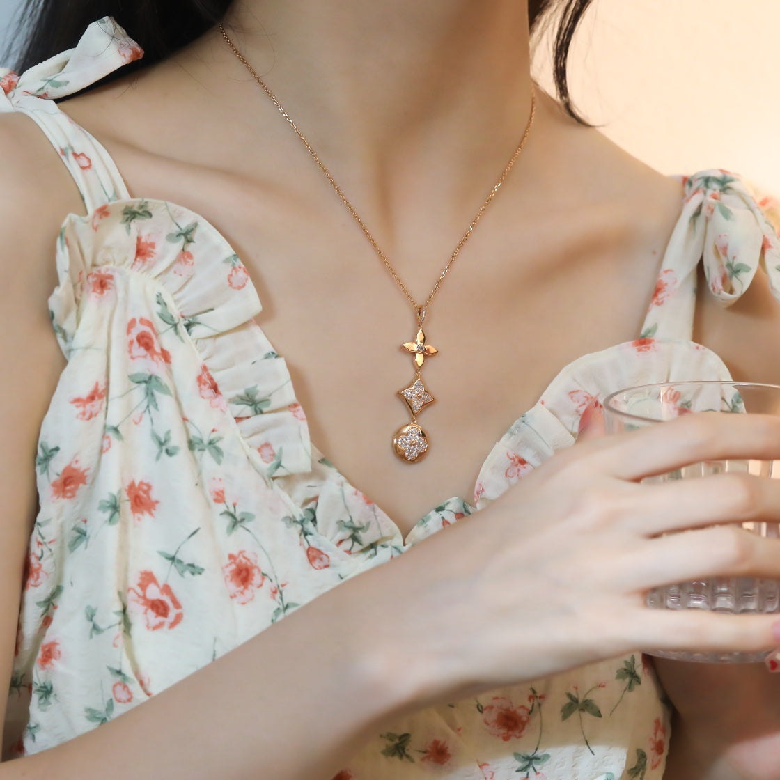 [⭐Reverie Jewels]STAR AND SUN DIAMOND PINK GOLD NECKLACE