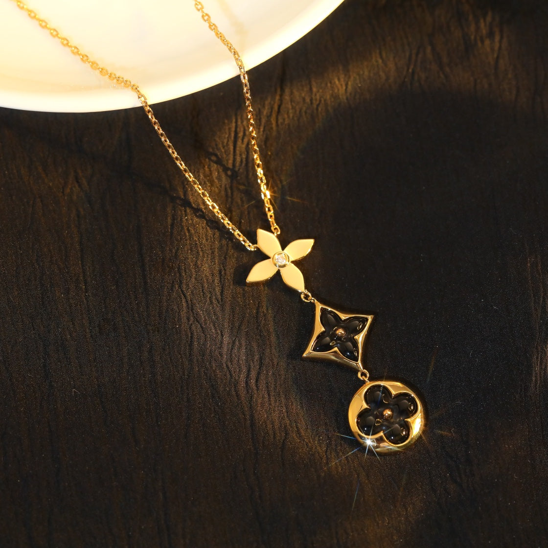 [⭐Reverie Jewels]STAR AND SUN ONYX PINK GOLD NECKLACE