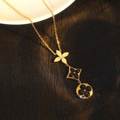 [⭐Reverie Jewels]STAR AND SUN ONYX PINK GOLD NECKLACE