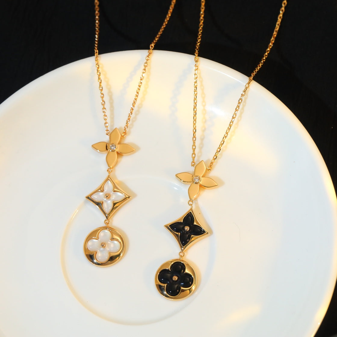 [⭐Reverie Jewels]STAR AND SUN ONYX PINK GOLD NECKLACE
