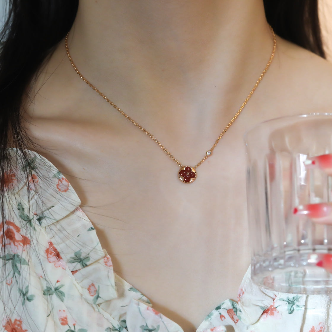 [⭐Reverie Jewels]SUN PEDANT PINK GOLD 1 DIAMOND NECKLACE
