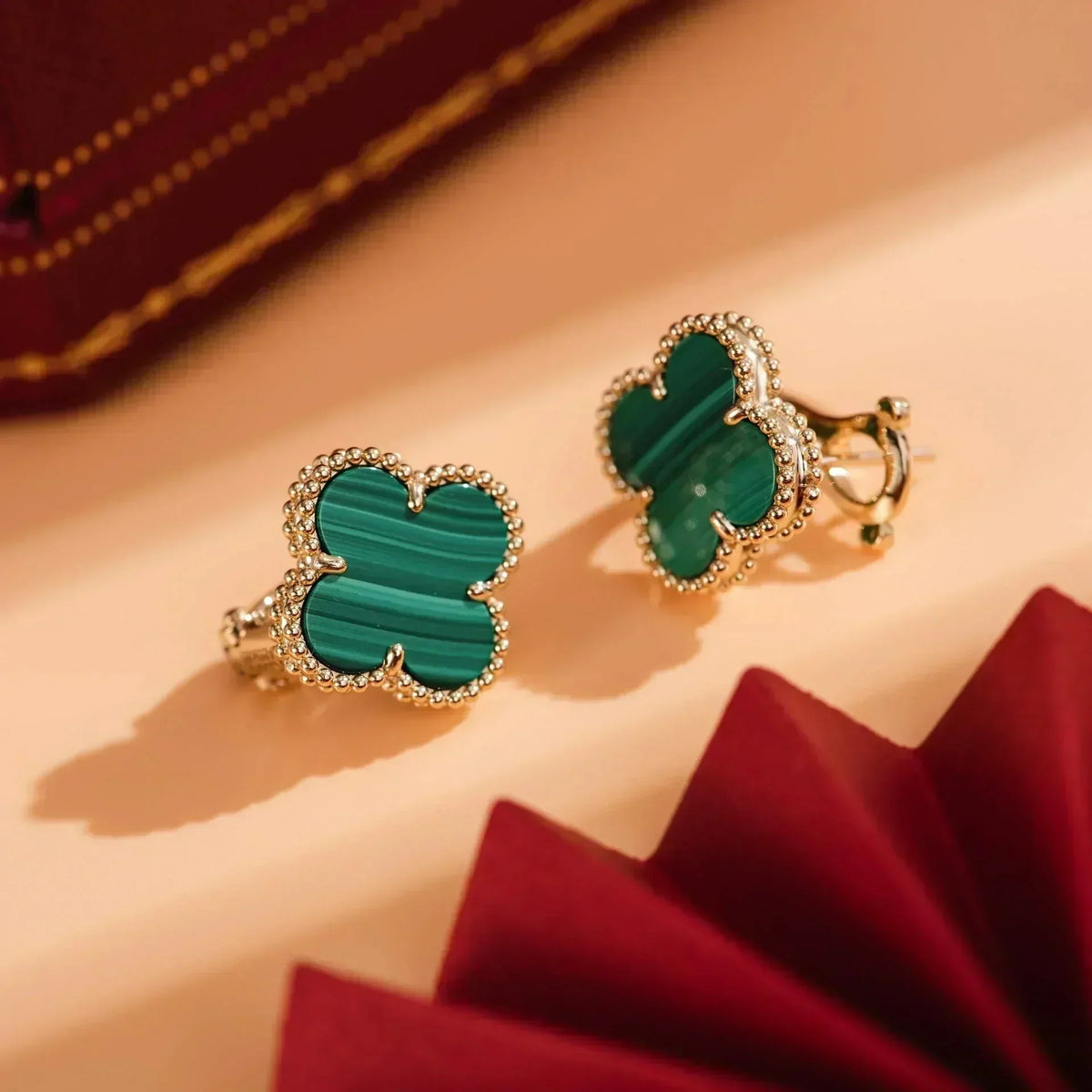 [⭐Reverie Jewels]CLOVER MEDIUM 1 MOTIFS MALACHITE  EARRINGS