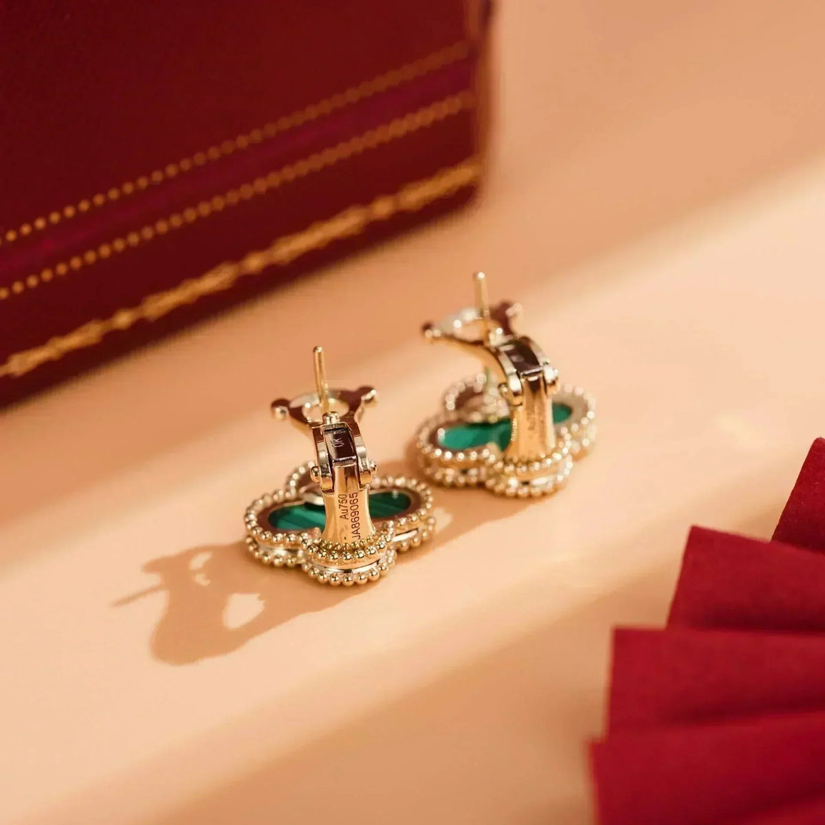 [⭐Reverie Jewels]CLOVER MEDIUM 1 MOTIFS MALACHITE  EARRINGS