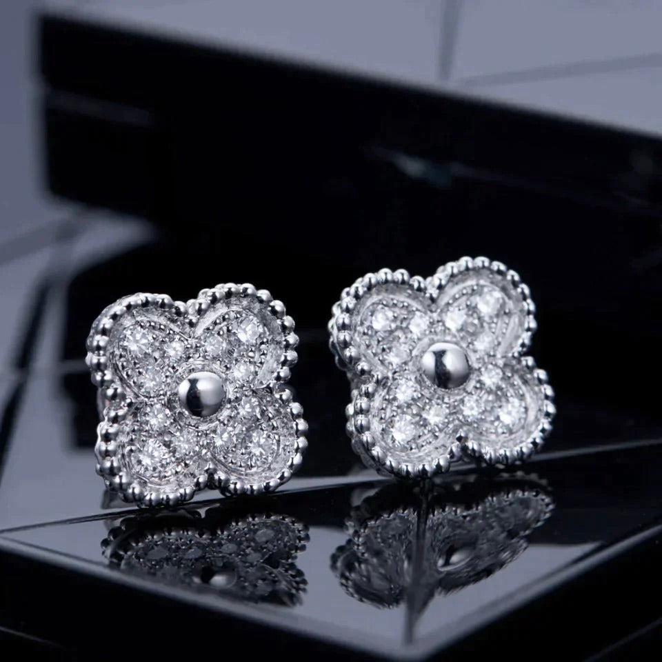 [⭐Reverie Jewels]CLOVER 1 MOTIFS DIAMOND STUD EARRINGS SILVER