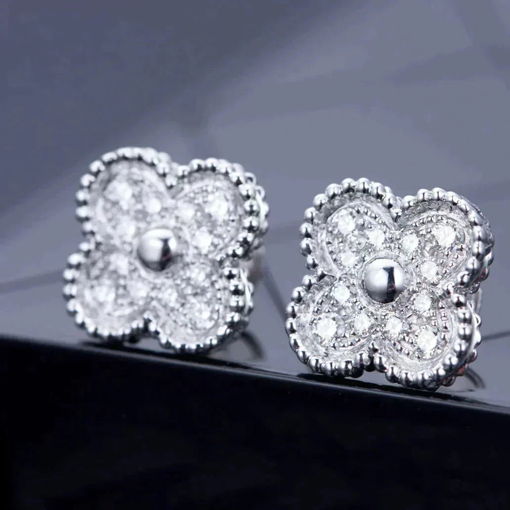 [⭐Reverie Jewels]CLOVER 1 MOTIFS DIAMOND STUD EARRINGS SILVER