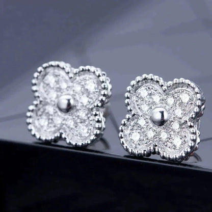 [⭐Reverie Jewels]CLOVER 1 MOTIFS DIAMOND STUD EARRINGS SILVER