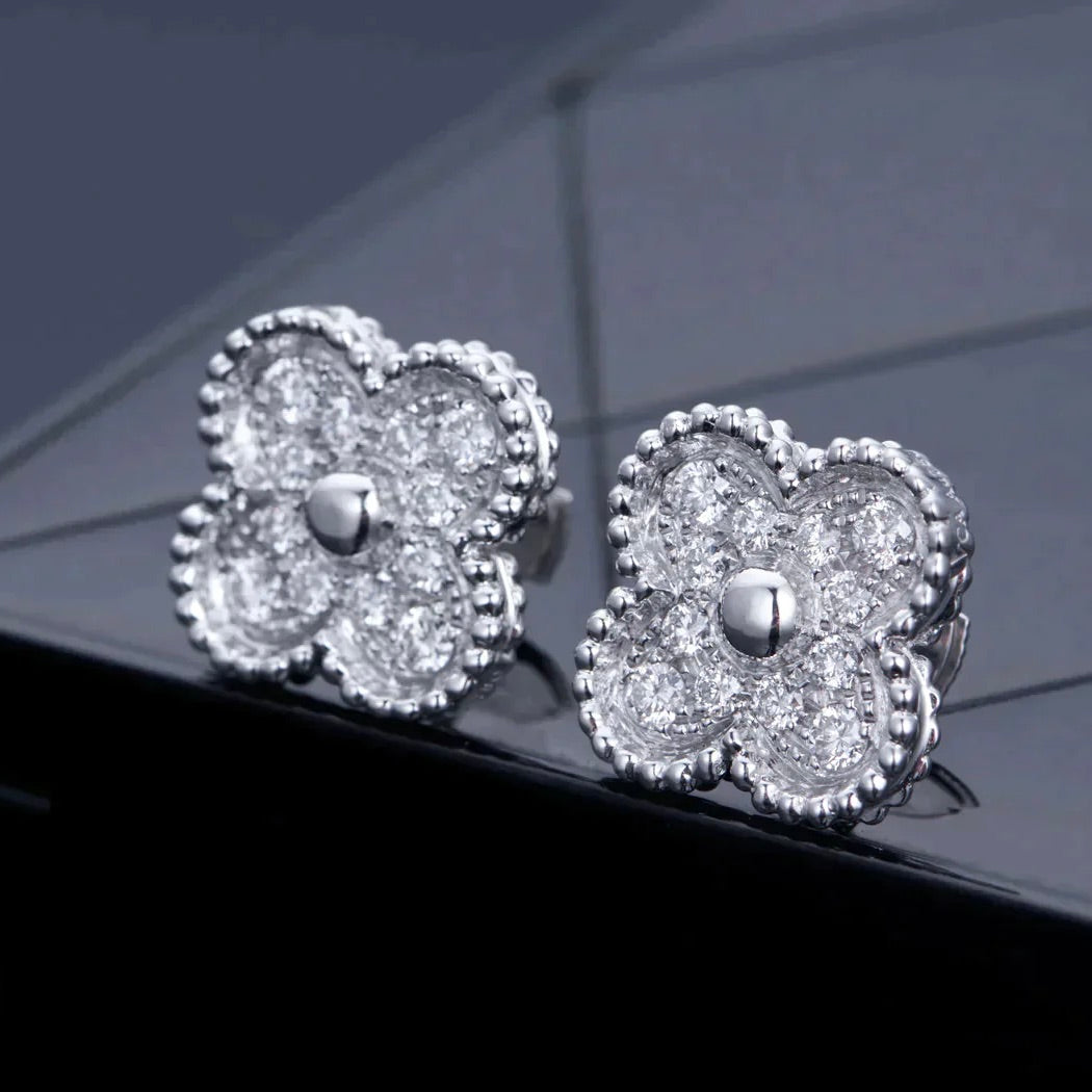[⭐Reverie Jewels]CLOVER 1 MOTIFS DIAMOND STUD EARRINGS SILVER