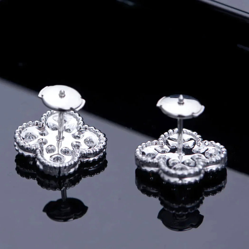 [⭐Reverie Jewels]CLOVER 1 MOTIFS DIAMOND STUD EARRINGS SILVER