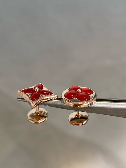 [⭐Reverie Jewels]STAR AND SUN PINK GOLD CARNELIAN STUD EARRINGS
