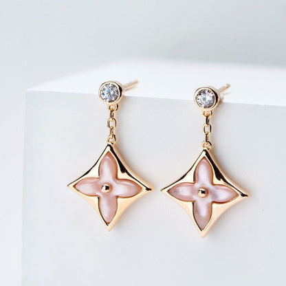 [⭐Reverie Jewels]DOUBLE STAR PINK GOLD MOP DROP EARRINGS