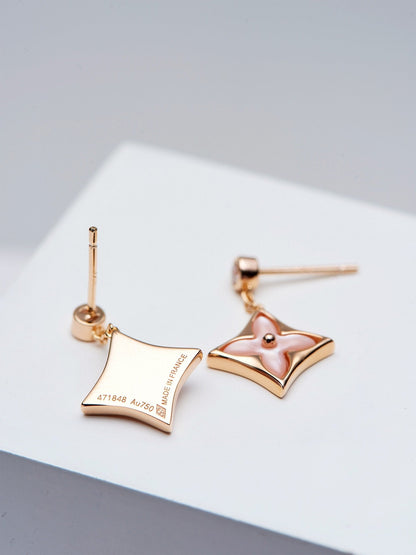 [⭐Reverie Jewels]DOUBLE STAR PINK GOLD MOP DROP EARRINGS